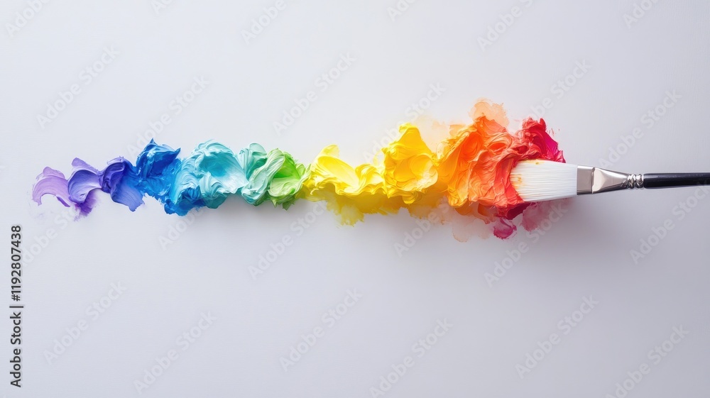Poster paintbrush blends colors in gradient display on canvas