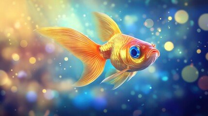 Fototapeta premium Enchanted Goldfish: A Digital Painting of Aquatic Serenity