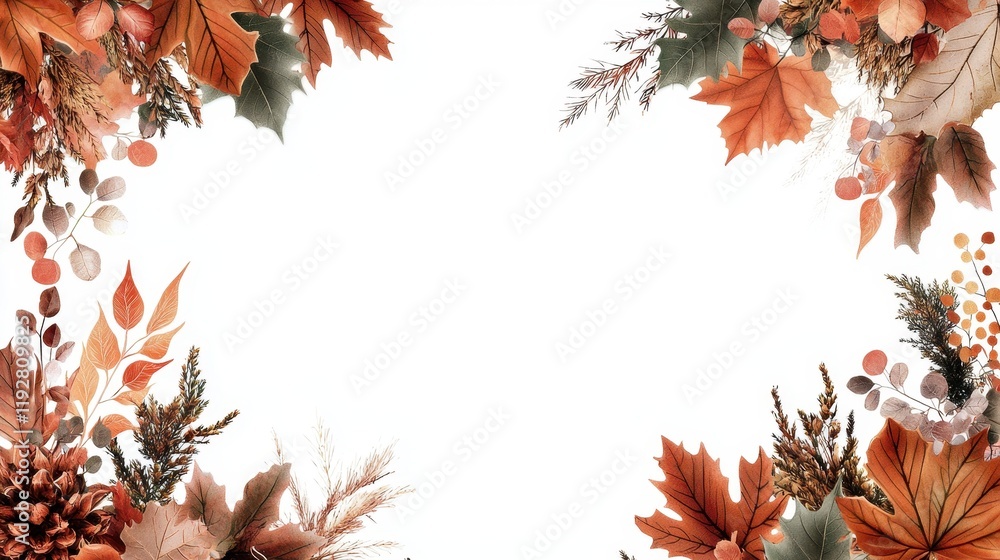 Poster rustic autumn frames and borders with foliage and leaves for creative design projects