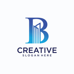 B letter house logo design in dot line art style building technology B letter logo modern buiding