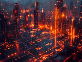 Futuristic City Skyline Glowing With Financial Growth Graphs Integrated Into Architecture