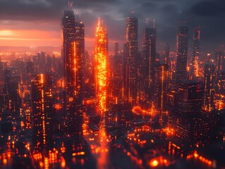 Fototapeta premium Futuristic City Skyline Glowing with Financial Growth Integrated into Architecture