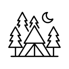 forest campsite icon, forest campsite line art - simple line art of forest campsite, perfect for forest campsite logos and icons and themed design