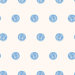 Polka dots seamless pattern crayon drawn. Circle confetti endless background. Birthday round points by pencil repeat cover. Scribble spots marker draw. Vector surface design festive motif.