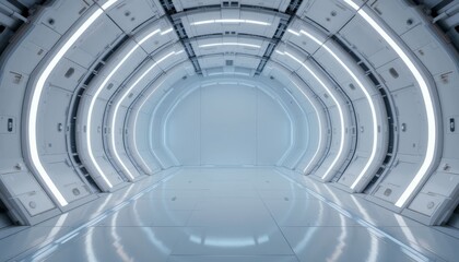 Fototapeta premium Futuristic White Sci-Fi Tunnel with Bright Lighting