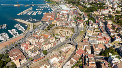 Aerial view the Macellum of Pozzuoli, near Naples, Italy. It was market building of the Roman colony of Puteoli. It was mistakenly known as the Temple of Serapis.