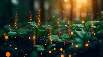 Conceptual Financial Growth Chart with Glowing Green Vines on Dark Background