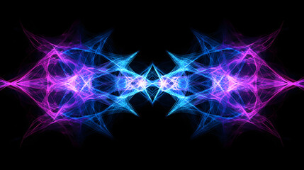 Obraz premium An abstract digital composition with glowing interconnected lines forming a futuristic web-like structure in neon blue and purple hues, set against a black background for high contrast 
