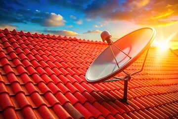 Red Roof Satellite Dish - High Resolution Stock Photo