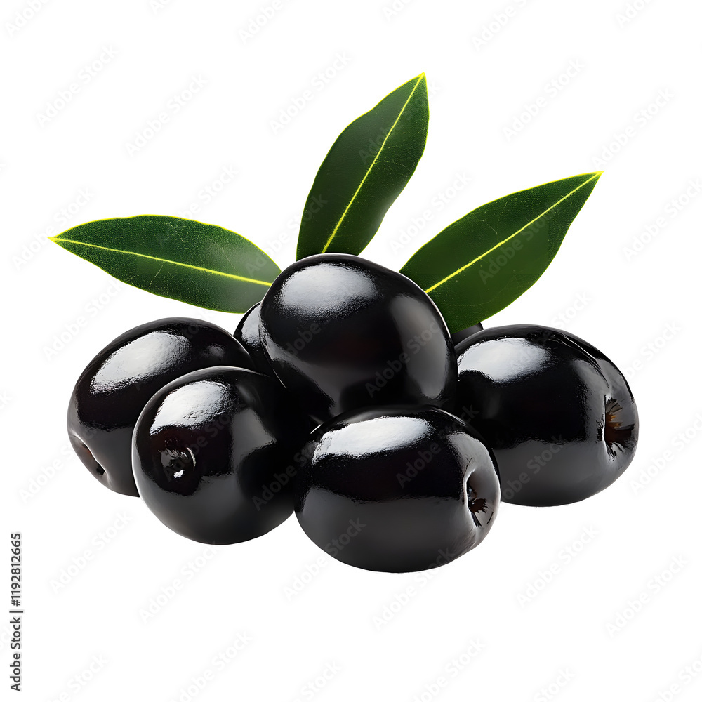 Poster black olives isolated on transparent background generative ai.