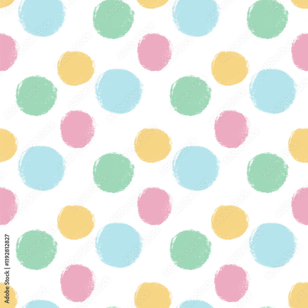 Aufkleber polka dots abstract seamless pattern crayon drawn. circular spots allover background. round brush bl