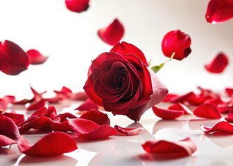 Romantic Valentine's Day Background: Floating Red Rose Petals