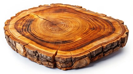 Rustic Acacia Wood Slab with Cracks and Rings, Isolated on White Background - Natural Texture