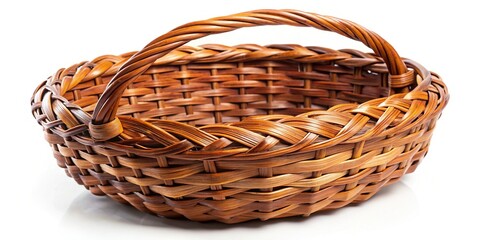 Obraz premium Rustic Brown Wooden Handcrafted Basket Isolated on White Background - Perfect for Crafts, Home Decor & Photography