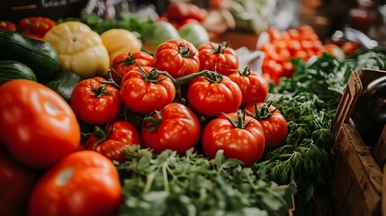 Fresh Tomatoes and Vegetables at a Farmers Market