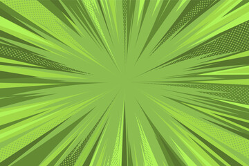 Green Comic Style Halftone Background. Modern creative pop art rays in comic style background. Clean anime halftone backdrop