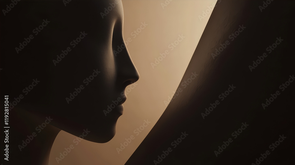 Poster elegant silhouette of a figure against a dark brown background highlighting smooth lines and subtle 