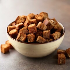 Crispy fried brown croutons for soup