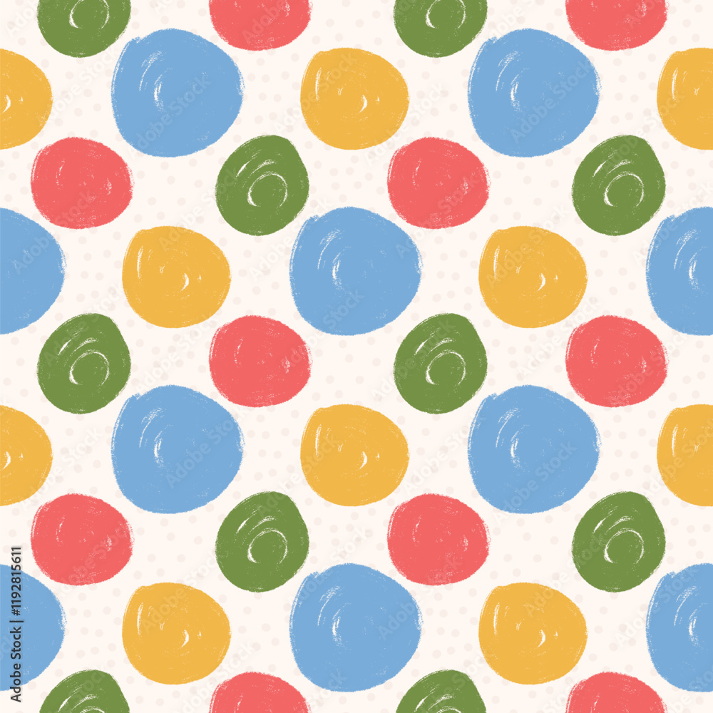 Aufkleber polka dots abstract seamless pattern crayon drawn. circular spots allover background. round brush bl