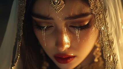 Golden Tears: A Portrait of Elegance and Sorrow