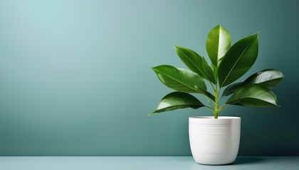 plant in a pot on the green backdrop with copy space