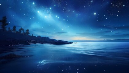 Fototapeta premium illustration night landscape with stars and sea