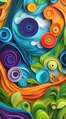 Bright and colorful quilling art piece with abstract leaves and spirals. Ideal design for art lovers, creative backgrounds and modern decorative concepts.