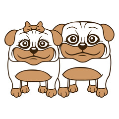 2 Dog Pug Man Woman Couple Two Love Valentines Day Design Lover Art Vector Illustration Card T-Shirt Poster Sticker Graphic Print Decorative Drawing Isolated Logo Decoration Symbol Creative Cool Style