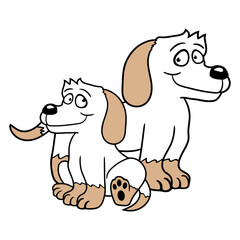 Two Dogs Family 2 Child Mother Father Dad Mom Cute Design Lover Art Vector Illustration Card T-Shirt Poster Sticker Graphic Print Decorative Drawing Isolated Logo Decoration Symbol Creative Cool Style