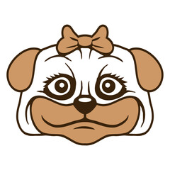 Dog Pug Girl Pretty Bow Woman Female Cute Funny Design Lover Art Vector Illustration Card T-Shirt Poster Sticker Graphic Print Decorative Drawing Isolated Logo Decoration Symbol Creative Cool Style
