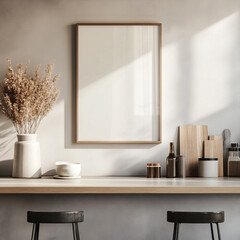 Mockup of a frame in a kitchen interior with a modern interior