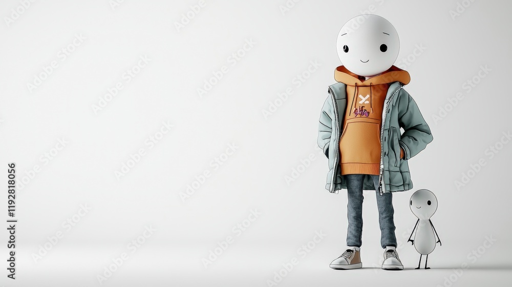 Aufkleber Playful cartoon characters showcase modern studio digital art minimalist design eye-level view creative expression