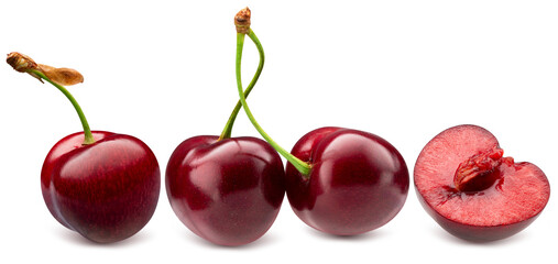 set of sweet cherries isolated on white background