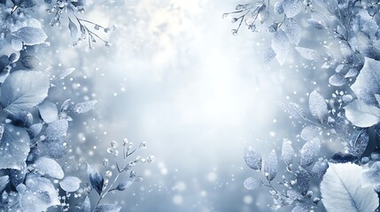 Winter Frost Leaves Branches Delicate Snow Background