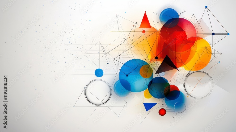 Leinwandbilder dynamic geometric design featuring overlapping circles and shapes in abstract art style vibrant colo