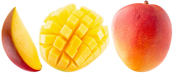 set of mangoes isolated on white background