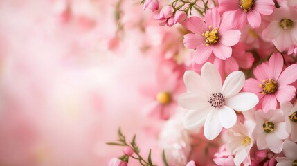 Pink cherry blossoms bloom on a spring branch