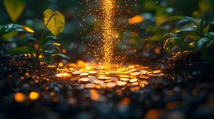 Glowing Fountain of Wealth   A Flourishing Financial Growth Concept with Cascading Coins