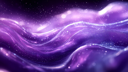 Obraz premium The background is purple in tone. The liquid with shades of purple and silver flows gracefully as if swimming in beautiful flowing lines. 