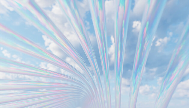 Iridescent streaks in a blue sky create a dreamy abstract scene