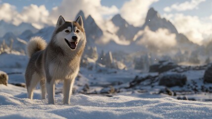 Obraz premium dog playing in the snow 