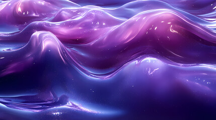 Obraz premium The background is purple in tone. The liquid with shades of purple and silver flows gracefully as if swimming in beautiful flowing lines. 