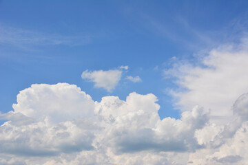 a background of the blue sky with white cumulus clouds  