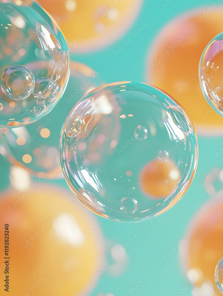 Poster floating bubbles create a vibrant abstract background with orange accents. generative ai
