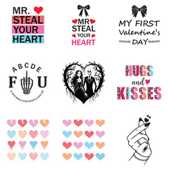 Collection of Happy Valentines Day Clipart Vector,  Valentine illustration Clipart Design 
