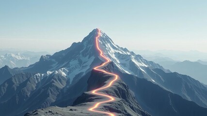 Pathway leading up a mountain peak symbolizing success and growth mindset, mountain peak, route, goal