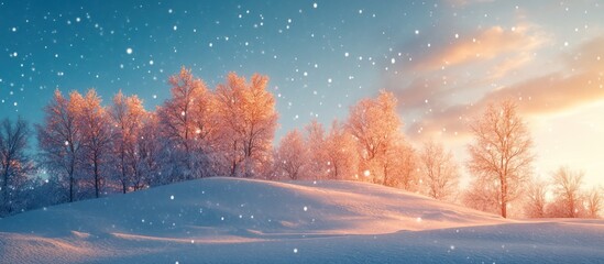 Naklejka premium Snowy sunrise winter landscape