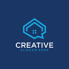 House logo design in line dot art style building technology logo modern buiding logo