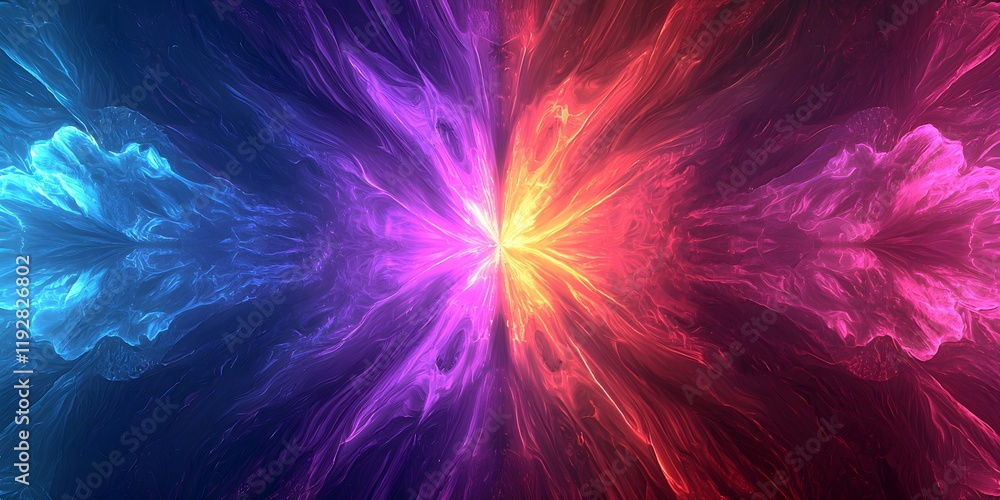 Poster vibrant abstract patterns blend in dynamic display of color and light. generative ai