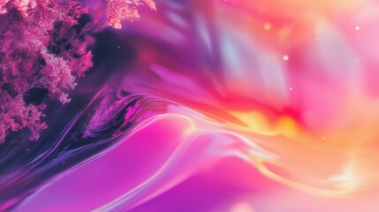 Ethereal Pink and Purple Abstract Sunset with Crystalline Branch Overlay